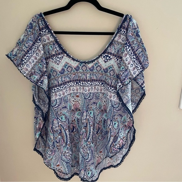 VICTORIA Secret Paisley Boho Print Tassel Pom Pom Trim SwimSuit Coverup Size L - Picture 2 of 11